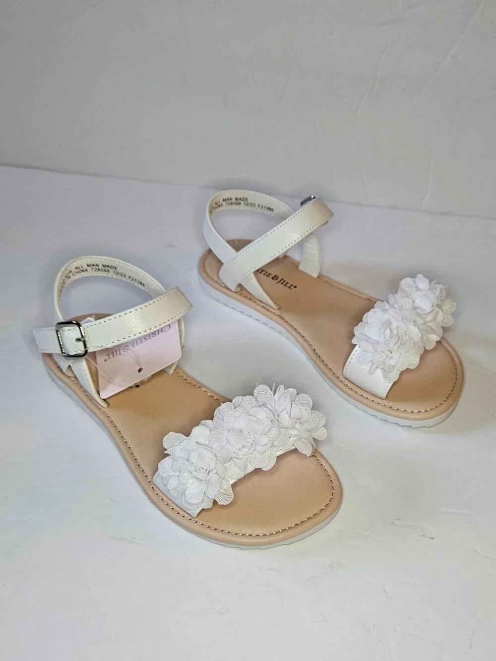 Christie & Jill Girls White Floral Strap Sandals Size 13
